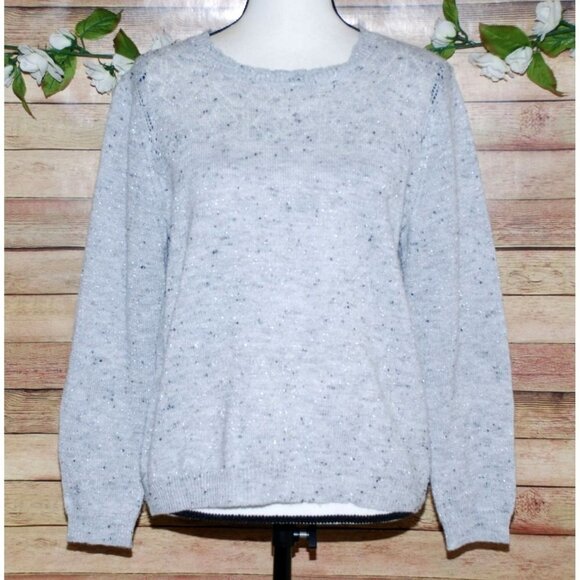 Alfred Dunner Heather Gray Sweater Size L Metallic Sparkles Lightweight Cutout - Picture 1 of 9